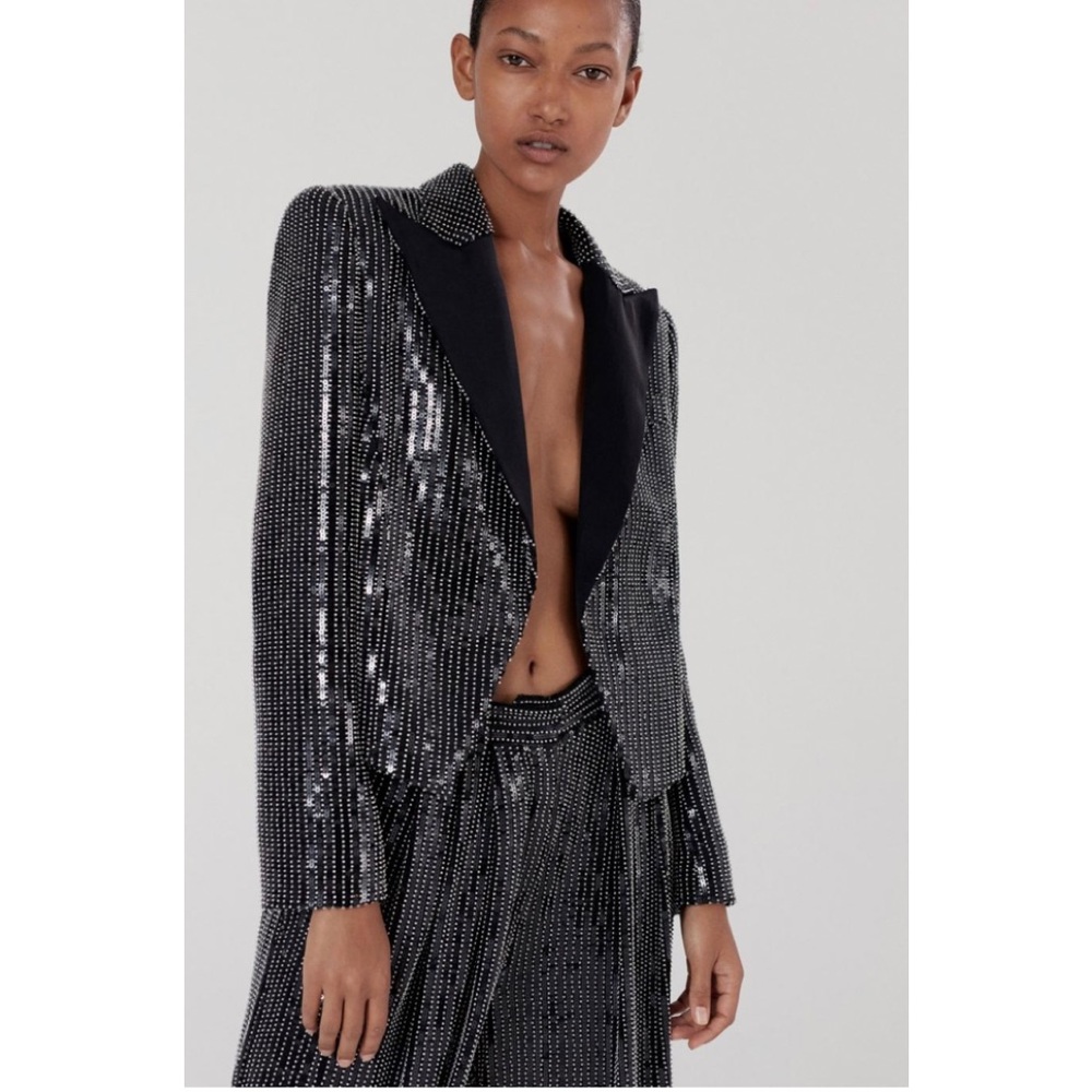 NWT Magda Butrym AW21 Blazer 08 Black Silver Sequin Size 38